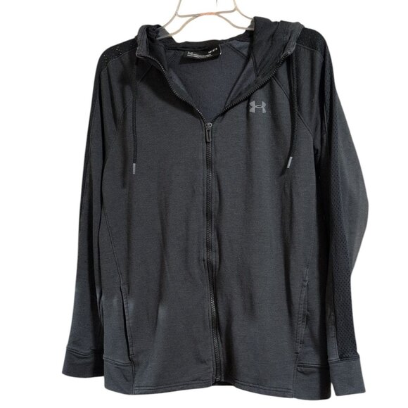 Under Armour Tops - Under Armour Hoodie Fitted Full Zip Lightweight Black Sweatshirt with Pockets